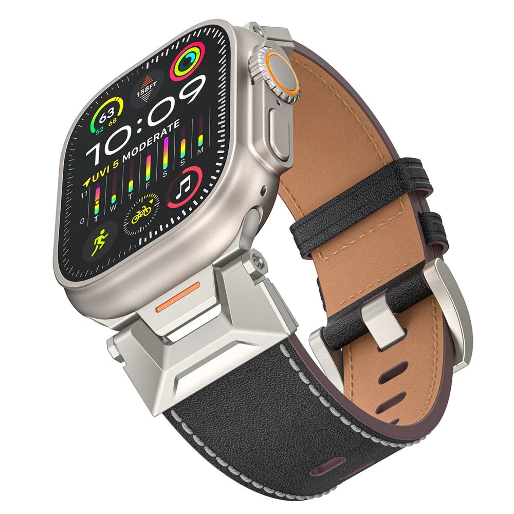 For Apple Watch Ultra 3 2 1 49mm / Series 11 10 46mm / 9 8 7 45mm / SE3 SE2 SE 6 5 4 44mm / 3 2 1 42mm Watchband Leather Watch Strap - Black Napa - 3