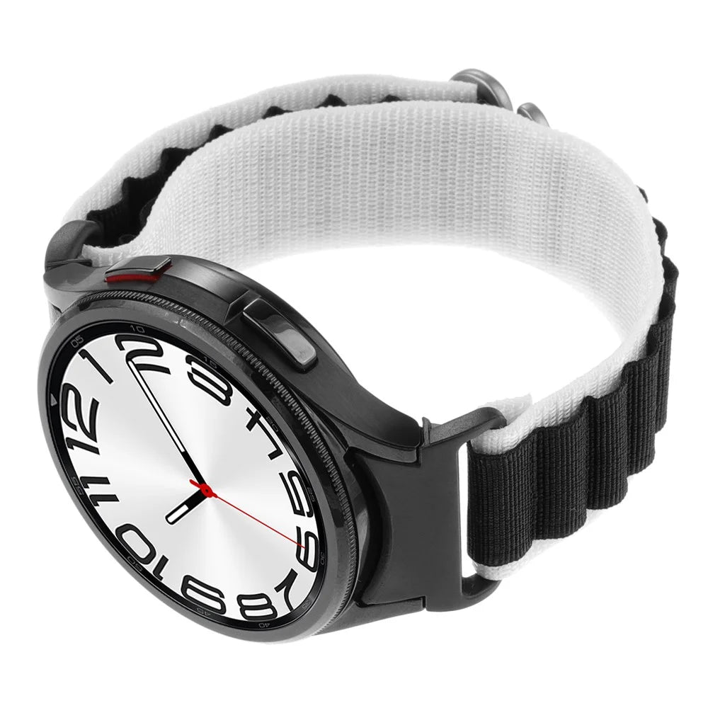 For Samsung Galaxy Watch FE 40mm / Watch6 / Watch6 Classic / Watch 5 / Watch4 Nylon Watch Strap G Hook Wristband - White+Black - 2
