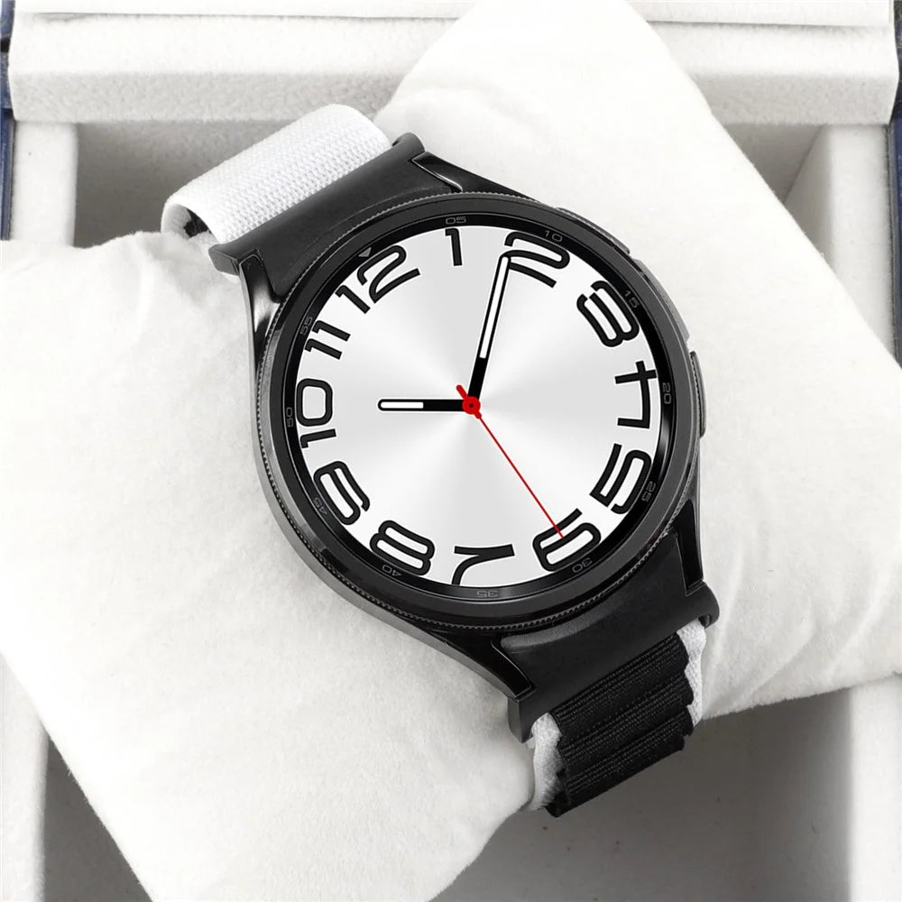 For Samsung Galaxy Watch FE 40mm / Watch6 / Watch6 Classic / Watch 5 / Watch4 Nylon Watch Strap G Hook Wristband - White+Black - 3