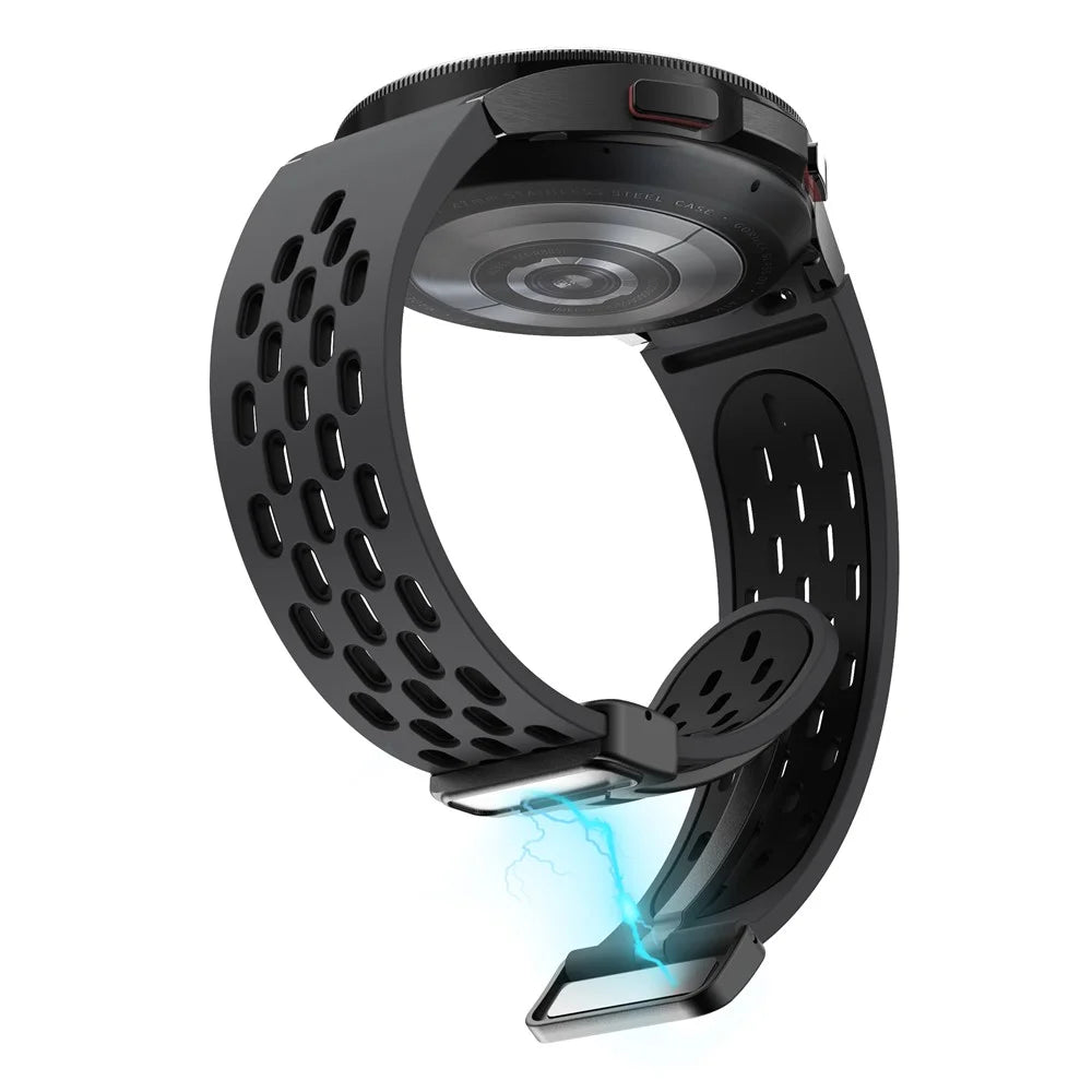 For Samsung Galaxy Watch FE 40mm / Watch6 40mm / Watch6 44mm / Watch6 Classic 43mm Silicone Watchband Black Buckle Strap - Black - 4