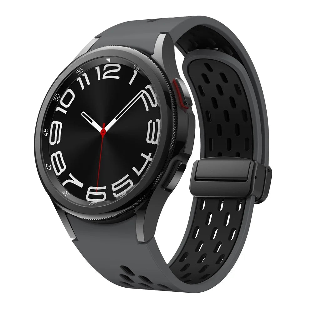 For Samsung Galaxy Watch FE 40mm / Watch6 40mm / Watch6 44mm / Watch6 Classic 43mm Silicone Watchband Black Buckle Strap - Black - 5