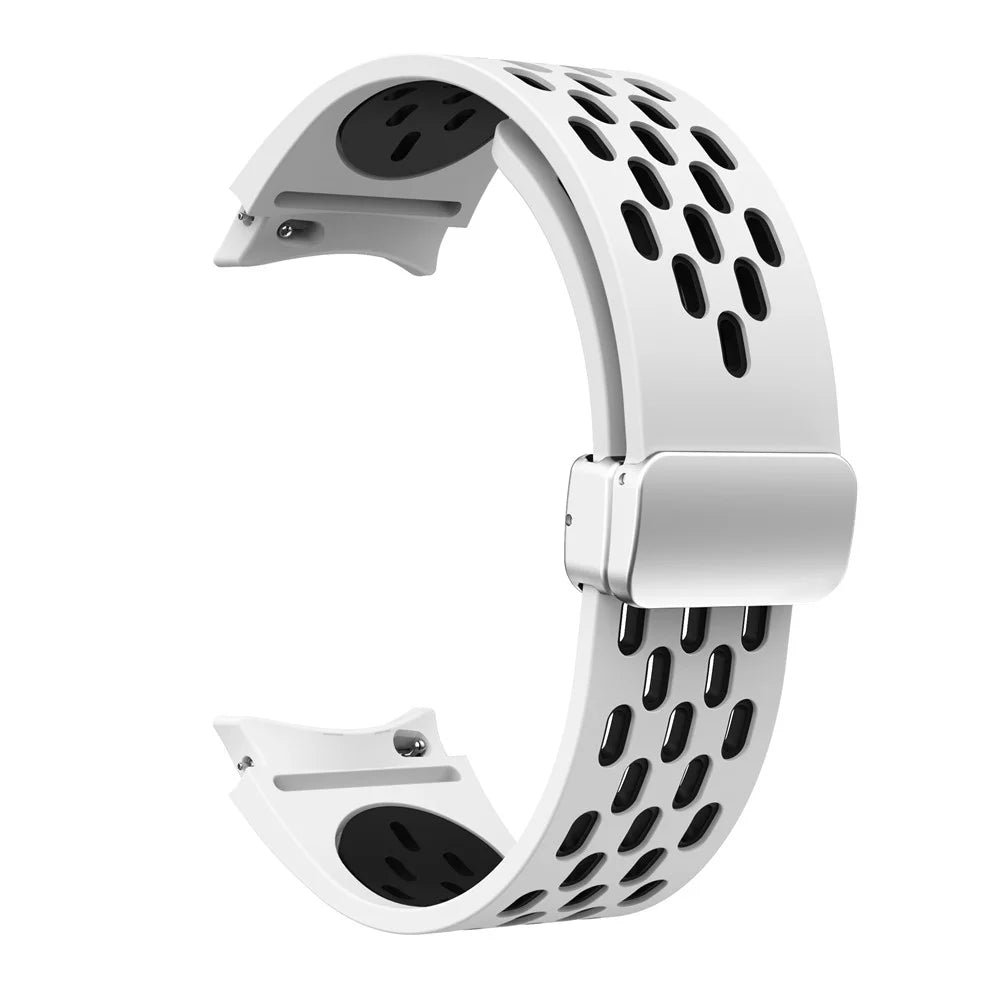 For Samsung Galaxy Watch FE 40mm / Watch6 40mm / Watch6 44mm / Watch6 Classic 43mm Watch Strap with Silver Buckle - White+Black - 1