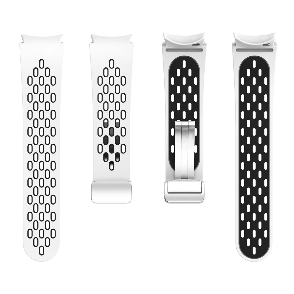 For Samsung Galaxy Watch FE 40mm / Watch6 40mm / Watch6 44mm / Watch6 Classic 43mm Watch Strap with Silver Buckle - White+Black - 2