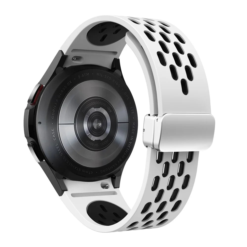 For Samsung Galaxy Watch FE 40mm / Watch6 40mm / Watch6 44mm / Watch6 Classic 43mm Watch Strap with Silver Buckle - White+Black - 4
