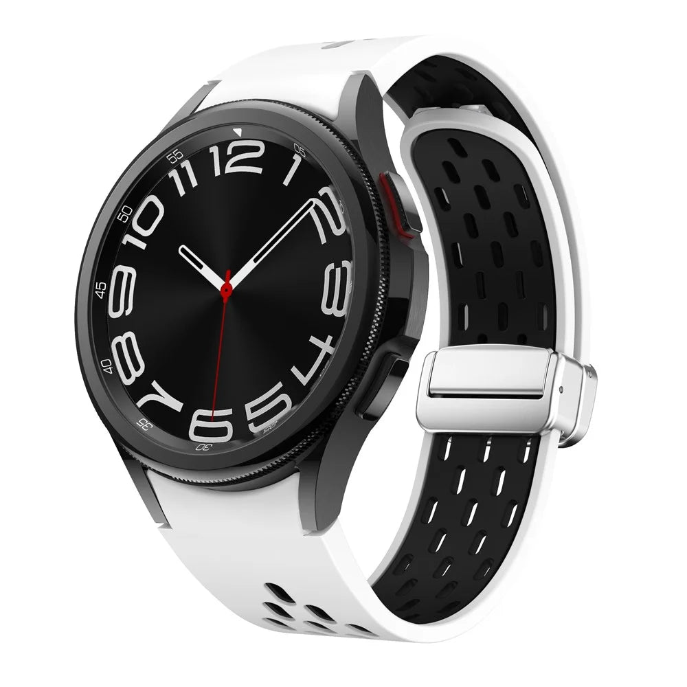 For Samsung Galaxy Watch FE 40mm / Watch6 40mm / Watch6 44mm / Watch6 Classic 43mm Watch Strap with Silver Buckle - White+Black - 5
