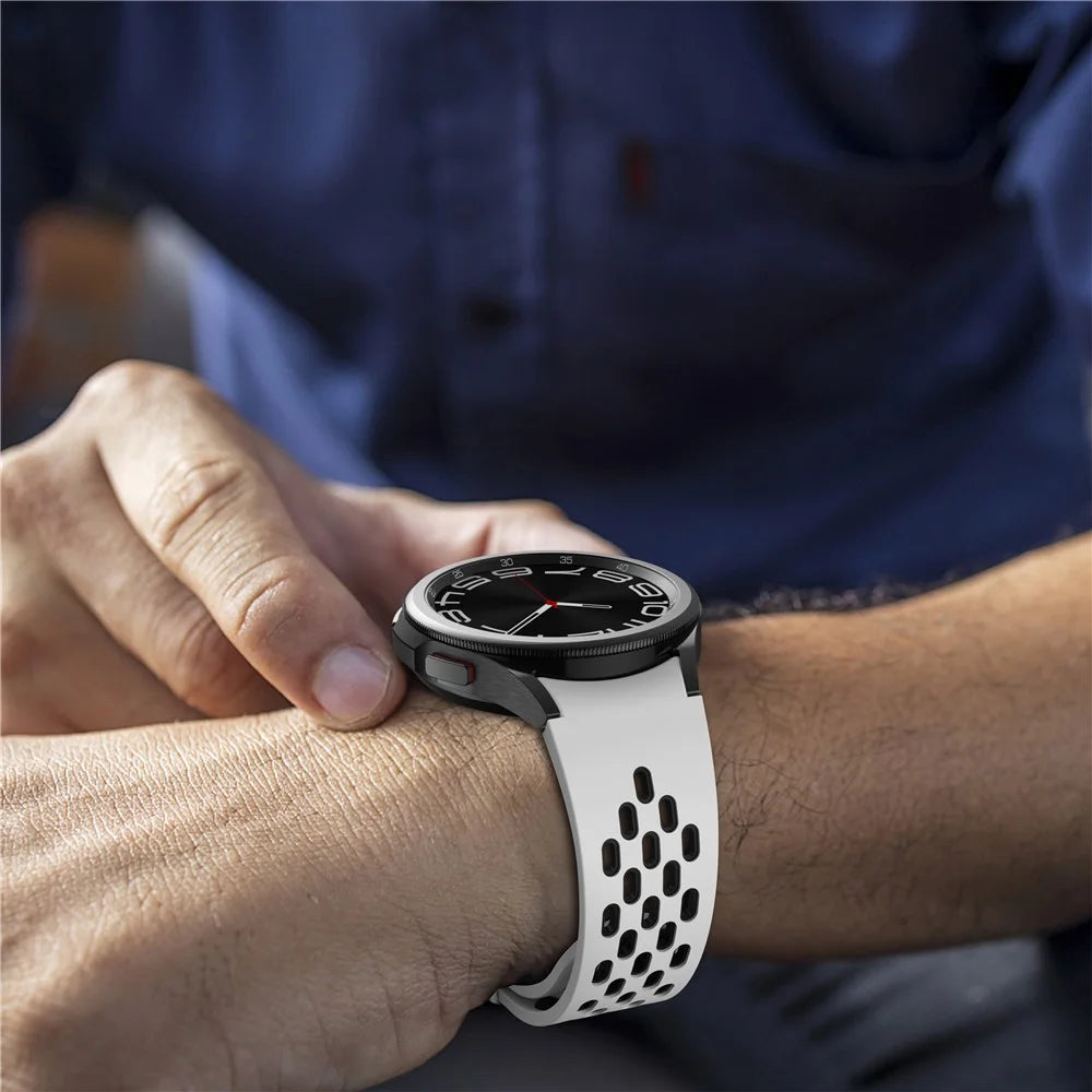 For Samsung Galaxy Watch FE 40mm / Watch6 40mm / Watch6 44mm / Watch6 Classic 43mm Watch Strap with Silver Buckle - White+Black - 6