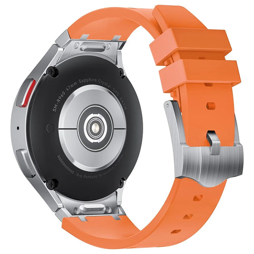 For Samsung Galaxy Watch FE 40mm / Watch6 / Watch 5 / Watch4 Silicone Watch Band with Silver Connector - Silver+Orange - 1