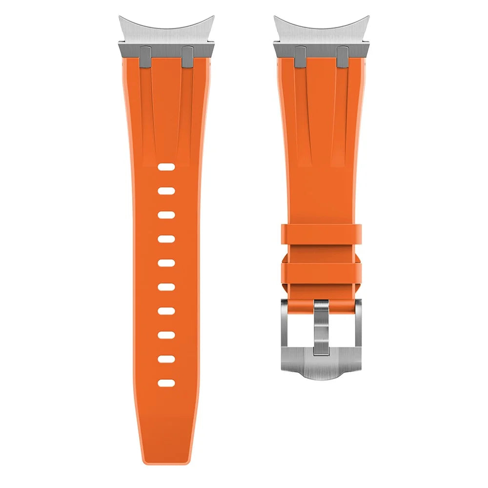 For Samsung Galaxy Watch FE 40mm / Watch6 / Watch 5 / Watch4 Silicone Watch Band with Silver Connector - Silver+Orange - 2