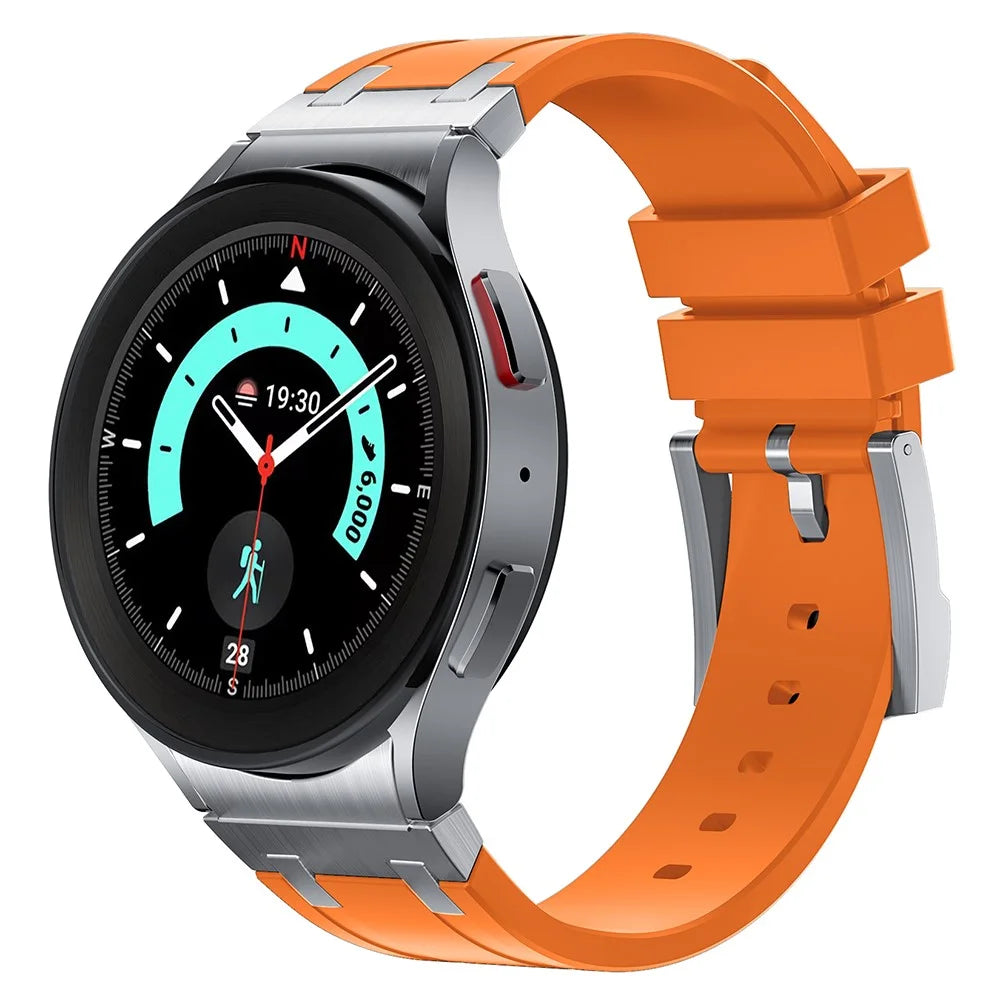 For Samsung Galaxy Watch FE 40mm / Watch6 / Watch 5 / Watch4 Silicone Watch Band with Silver Connector - Silver+Orange - 3