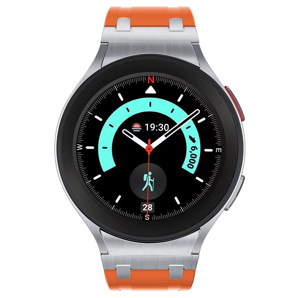 For Samsung Galaxy Watch FE 40mm / Watch6 / Watch 5 / Watch4 Silicone Watch Band with Silver Connector - Silver+Orange - 4