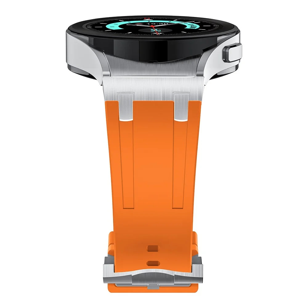 For Samsung Galaxy Watch FE 40mm / Watch6 / Watch 5 / Watch4 Silicone Watch Band with Silver Connector - Silver+Orange - 5