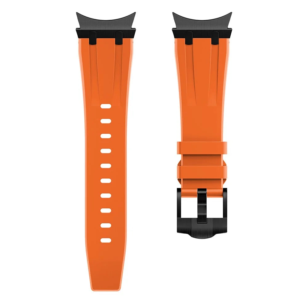 For Samsung Galaxy Watch FE 40mm / Watch6 / Watch 5 / Watch4 Soft Strap Silicone Watch Band with Black Connector - Black+Orange - 2