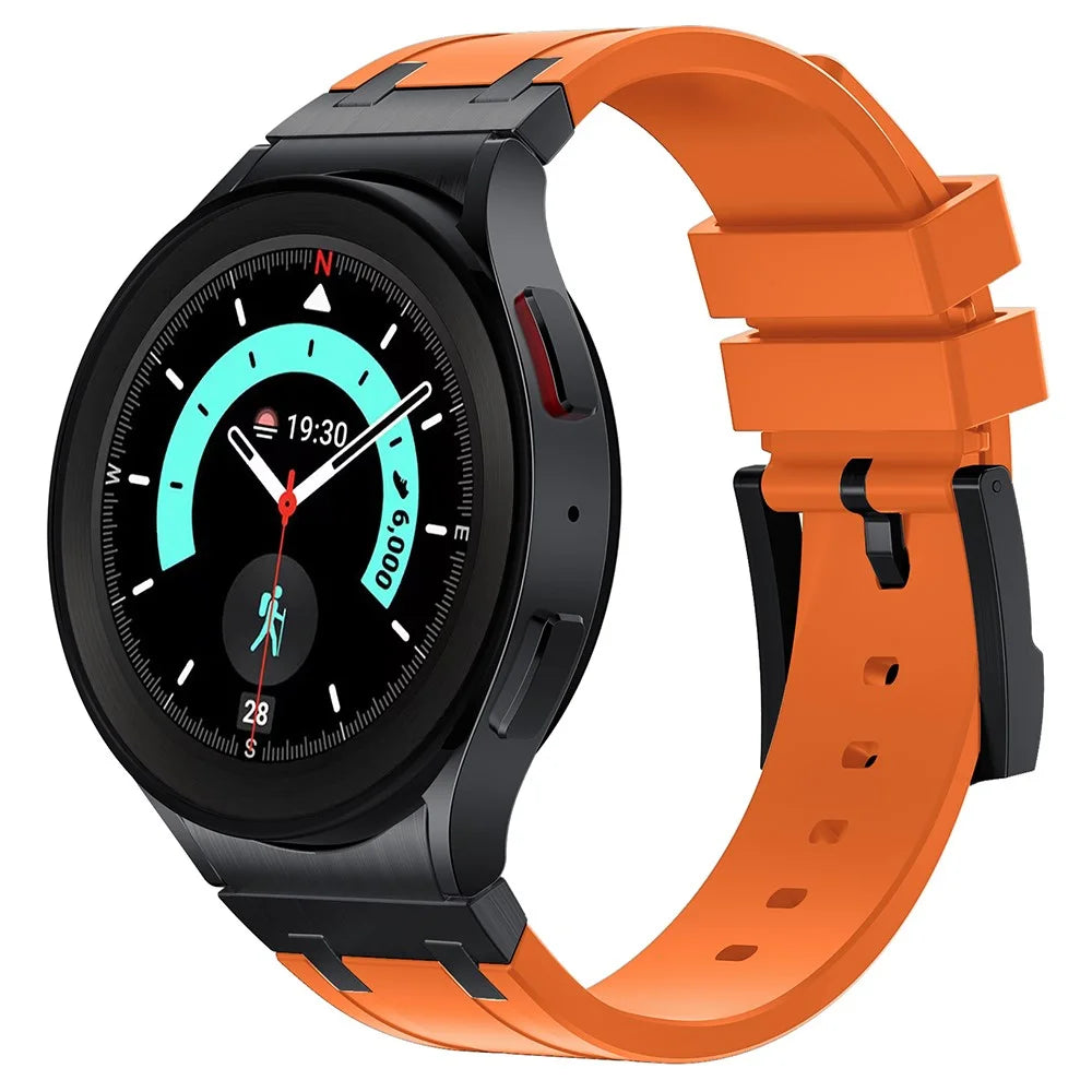For Samsung Galaxy Watch FE 40mm / Watch6 / Watch 5 / Watch4 Soft Strap Silicone Watch Band with Black Connector - Black+Orange - 3