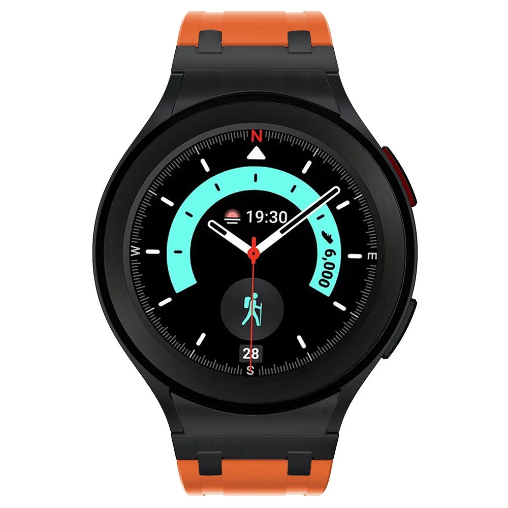 For Samsung Galaxy Watch FE 40mm / Watch6 / Watch 5 / Watch4 Soft Strap Silicone Watch Band with Black Connector - Black+Orange - 4