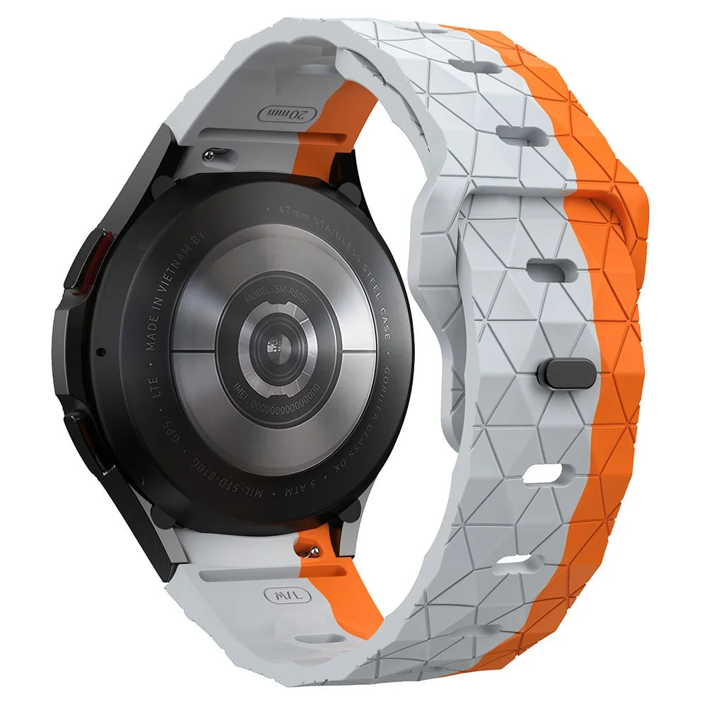 For Samsung Galaxy Watch6 / Watch 5 / Watch FE 40mm / Watch4 Silicone Strap Dual Color Watch Band Football Pattern - Grey+Orange - 1