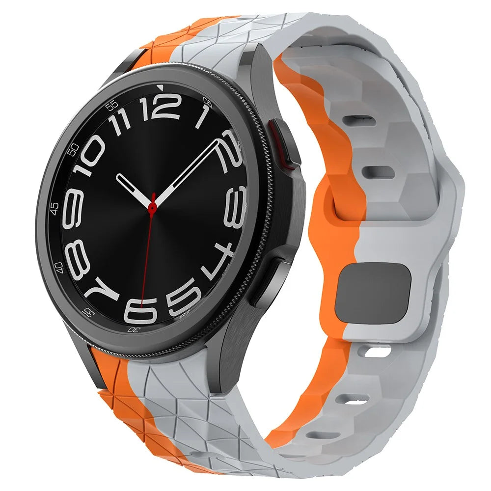 For Samsung Galaxy Watch6 / Watch 5 / Watch FE 40mm / Watch4 Silicone Strap Dual Color Watch Band Football Pattern - Grey+Orange - 4
