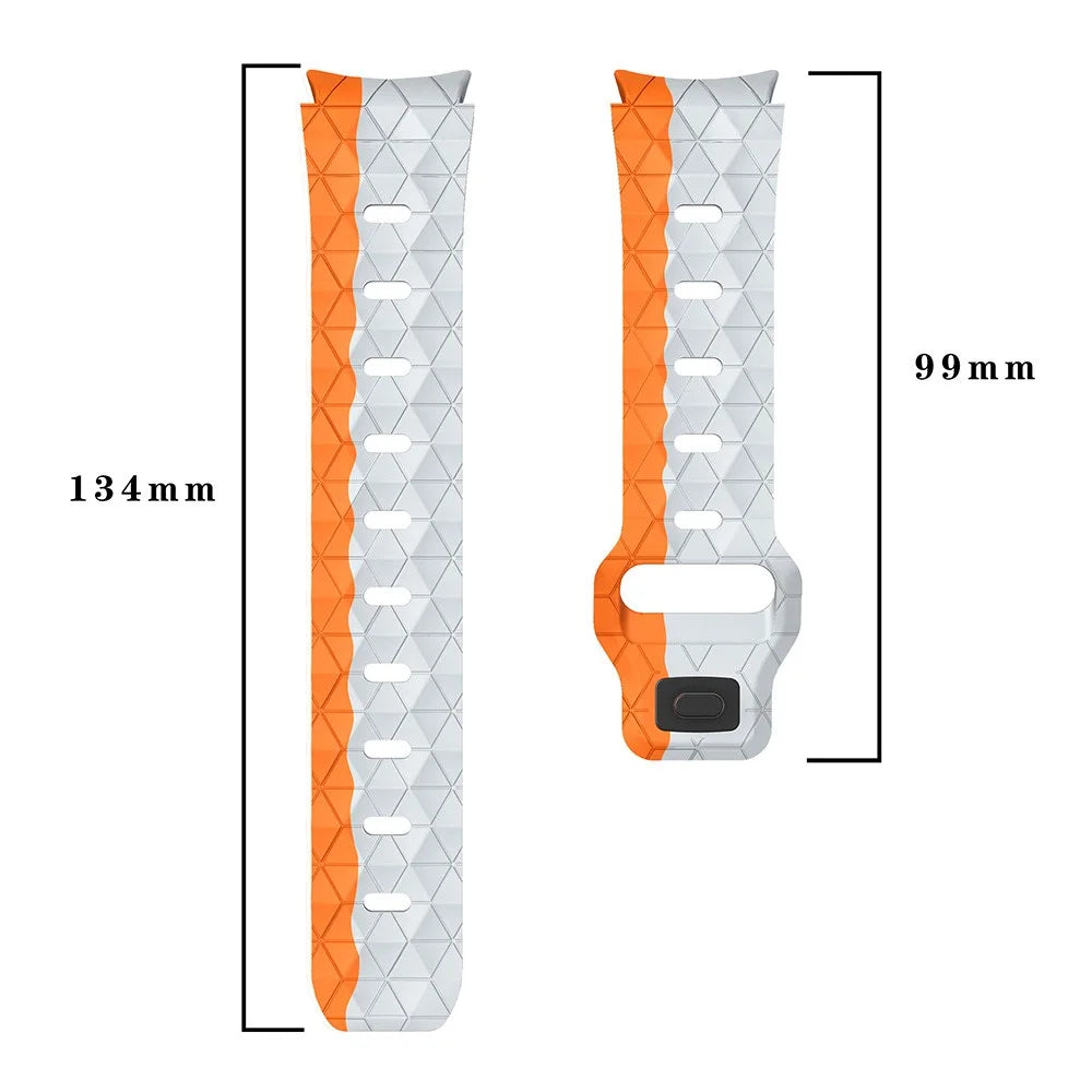 For Samsung Galaxy Watch6 / Watch 5 / Watch FE 40mm / Watch4 Silicone Strap Dual Color Watch Band Football Pattern - Grey+Orange - 6