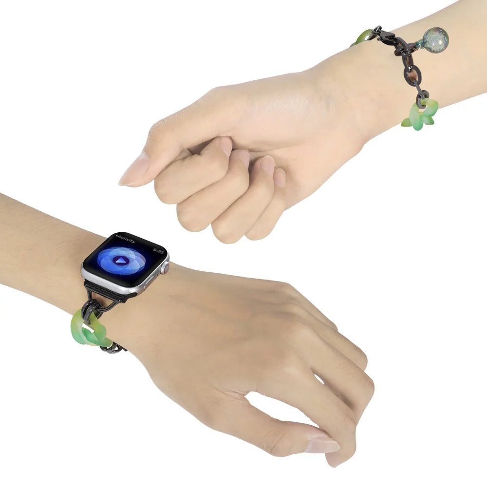 For Apple Watch Series 11 10 42mm / 9 8 7 41mm / SE3 SE2 SE 6 5 4 40mm / 3 2 1 38mm Strap Slim Resin Bracelet - Green - 4