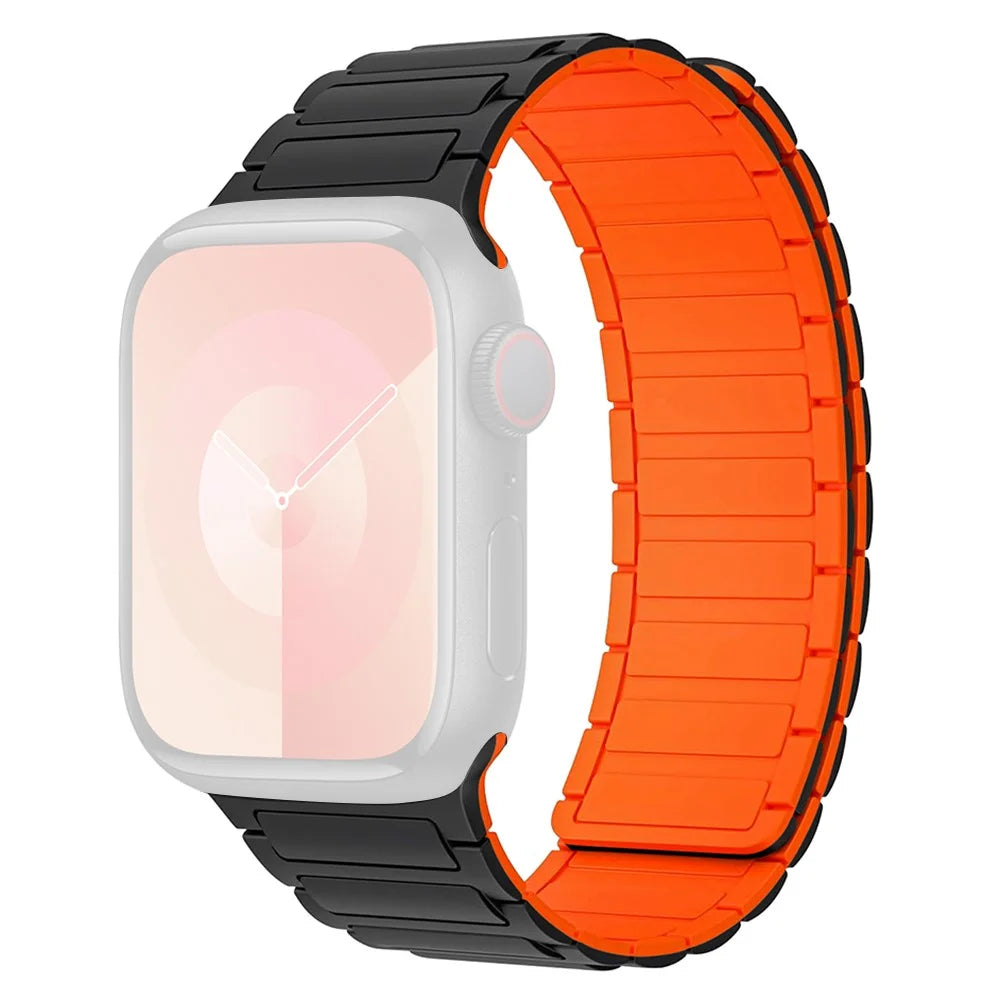 For Apple Watch Ultra 3 2 1 49mm / Series 11 10 46mm / 9 8 7 45mm / SE3 SE2 SE 6 5 4 44mm / 3 2 1 42mm 3 Beads Watch Strap - Black+Orange - 1