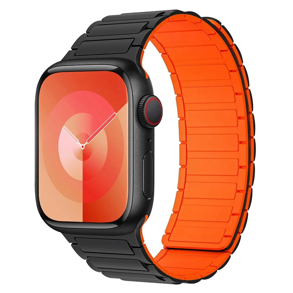 For Apple Watch Ultra 3 2 1 49mm / Series 11 10 46mm / 9 8 7 45mm / SE3 SE2 SE 6 5 4 44mm / 3 2 1 42mm 3 Beads Watch Strap - Black+Orange - 2