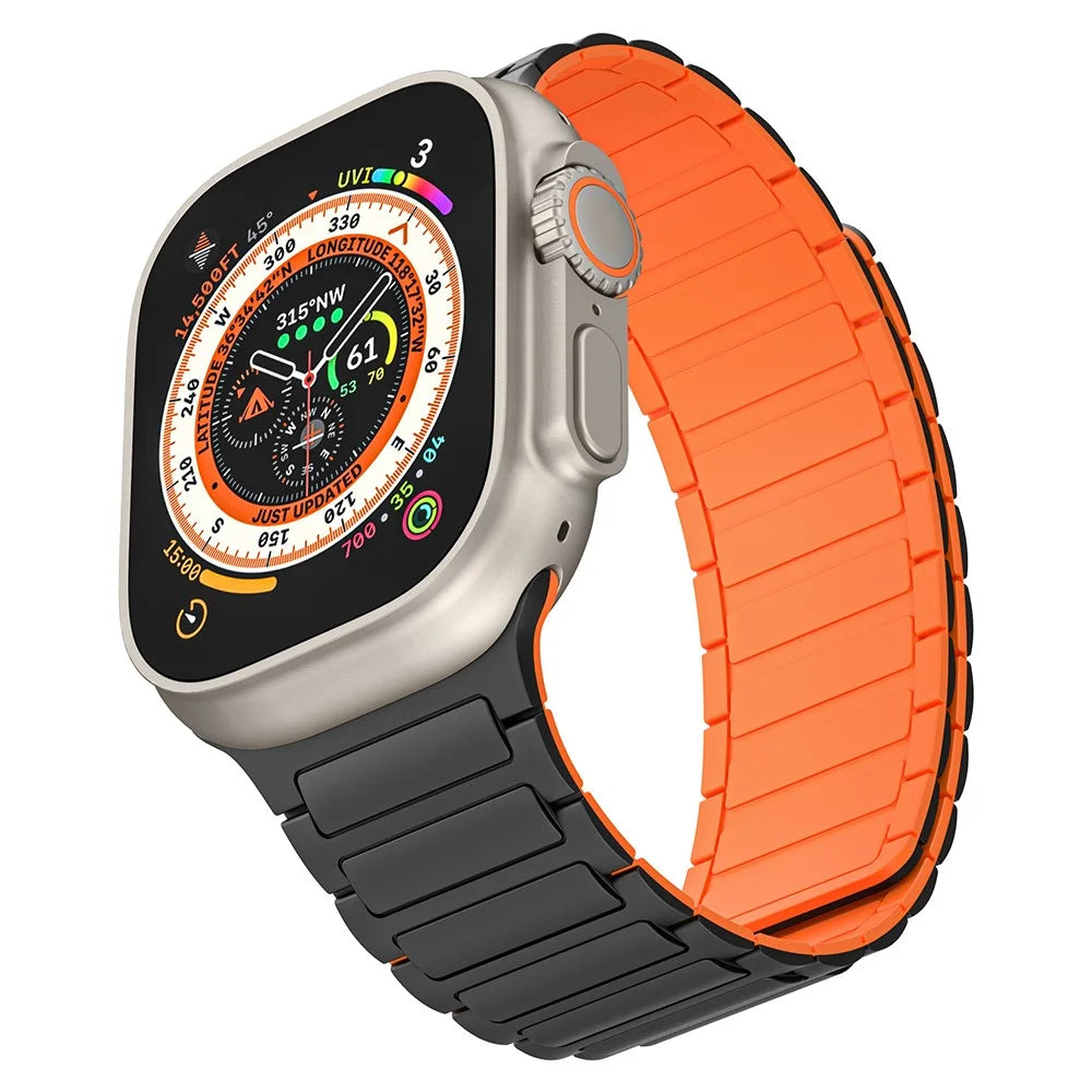 For Apple Watch Ultra 3 2 1 49mm / Series 11 10 46mm / 9 8 7 45mm / SE3 SE2 SE 6 5 4 44mm / 3 2 1 42mm 3 Beads Watch Strap - Black+Orange - 4
