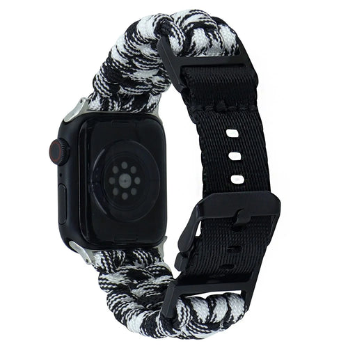 For Apple Watch Ultra 3 2 1 49mm / Series 11 10 46mm / 9 8 7 45mm / SE3 SE2 SE 6 5 4 44mm / 3 2 1 42mm Camo Braided Watch Strap - Black+White - 1