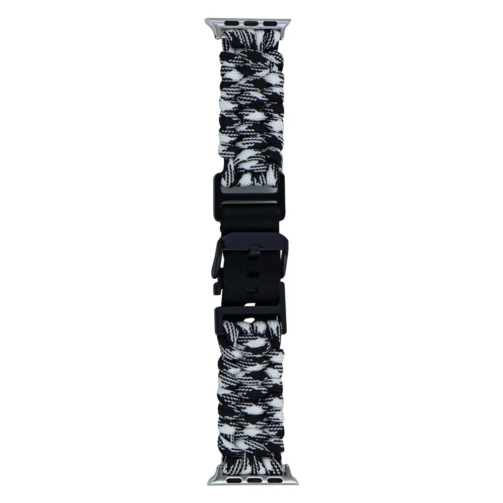 For Apple Watch Ultra 3 2 1 49mm / Series 11 10 46mm / 9 8 7 45mm / SE3 SE2 SE 6 5 4 44mm / 3 2 1 42mm Camo Braided Watch Strap - Black+White - 2