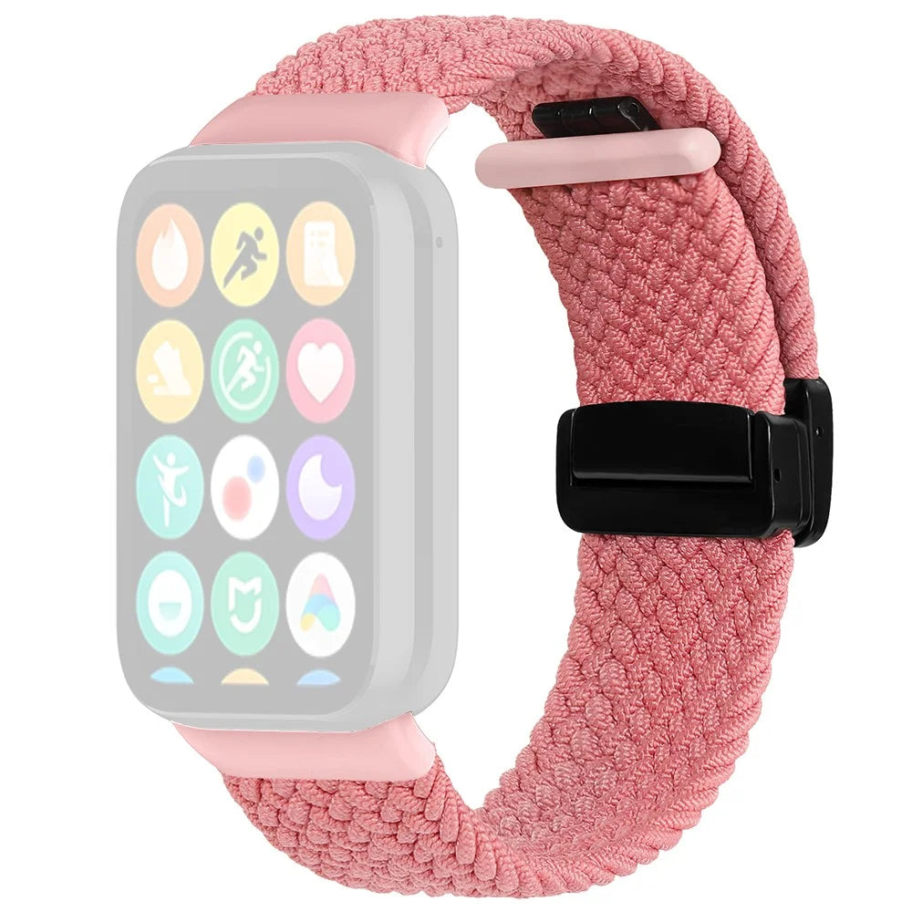 For Xiaomi Smart Band 10 Pro / 9 Pro / 8 Pro / Redmi Watch 6 / 5 / 4 Nylon Braided Band Magnetic Buckle Watch Strap - Pink - 1