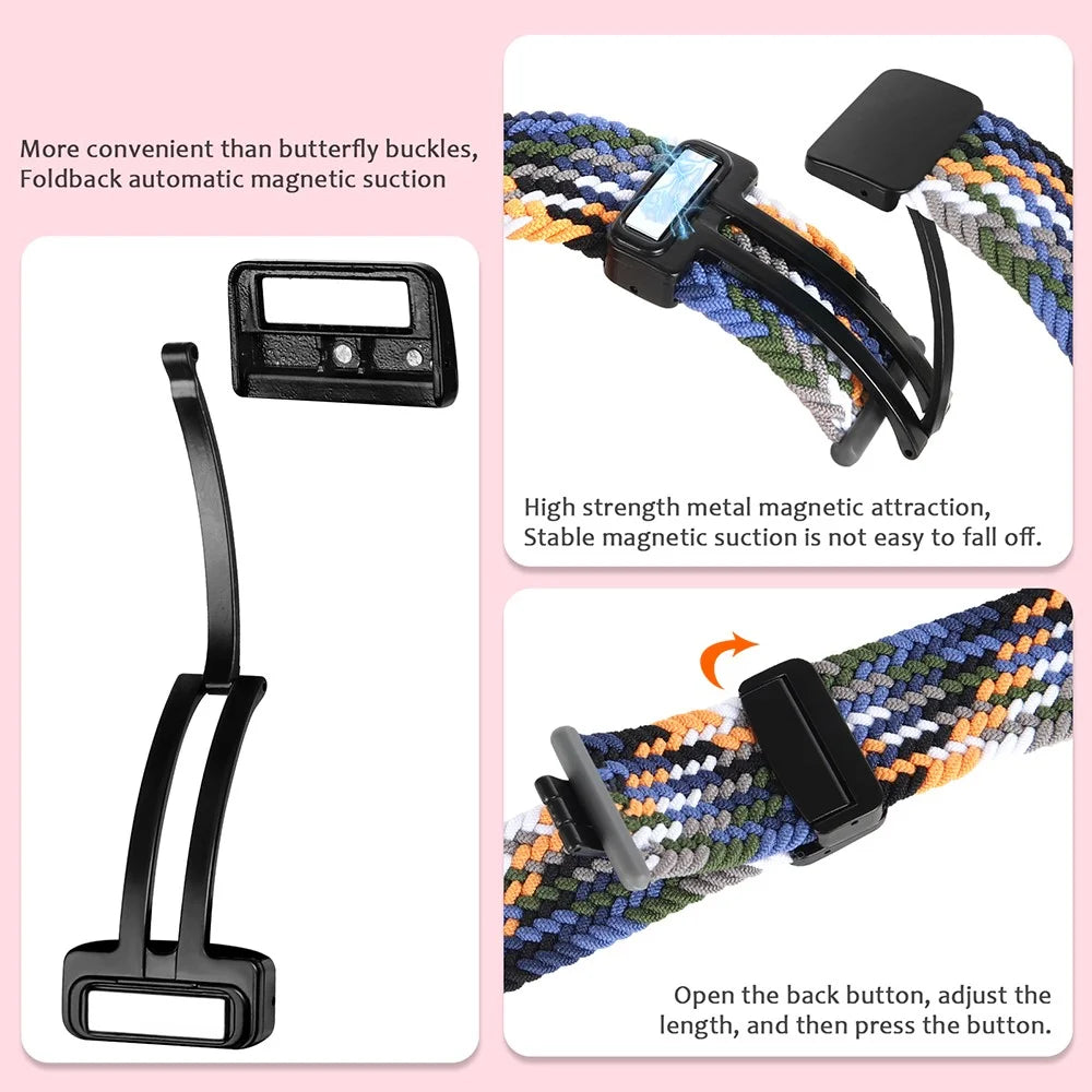 For Xiaomi Smart Band 10 Pro / 9 Pro / 8 Pro / Redmi Watch 6 / 5 / 4 Nylon Braided Band Magnetic Buckle Watch Strap - Pink - 4