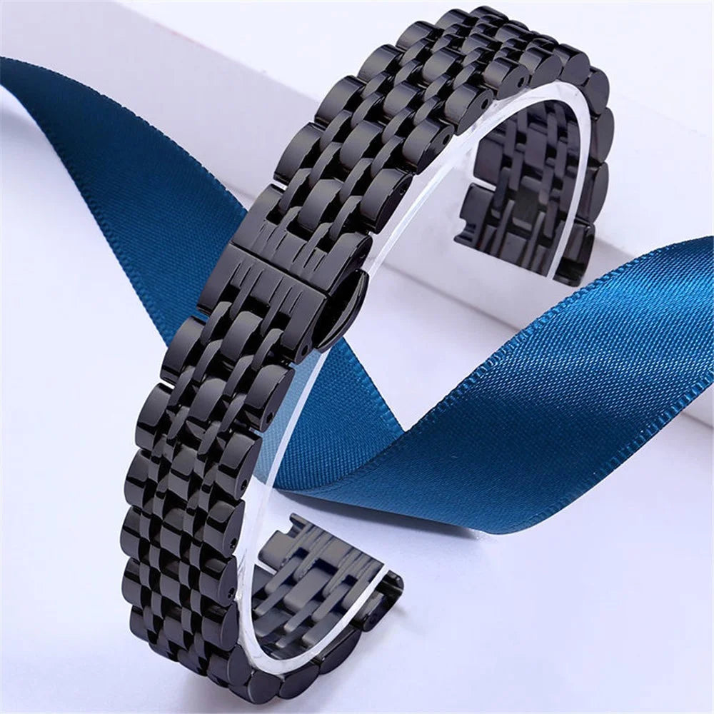 For Garmin Lily 2 Watch Band 7-Beads 14mm Stainless Steel Replacement Strap - Black - 3