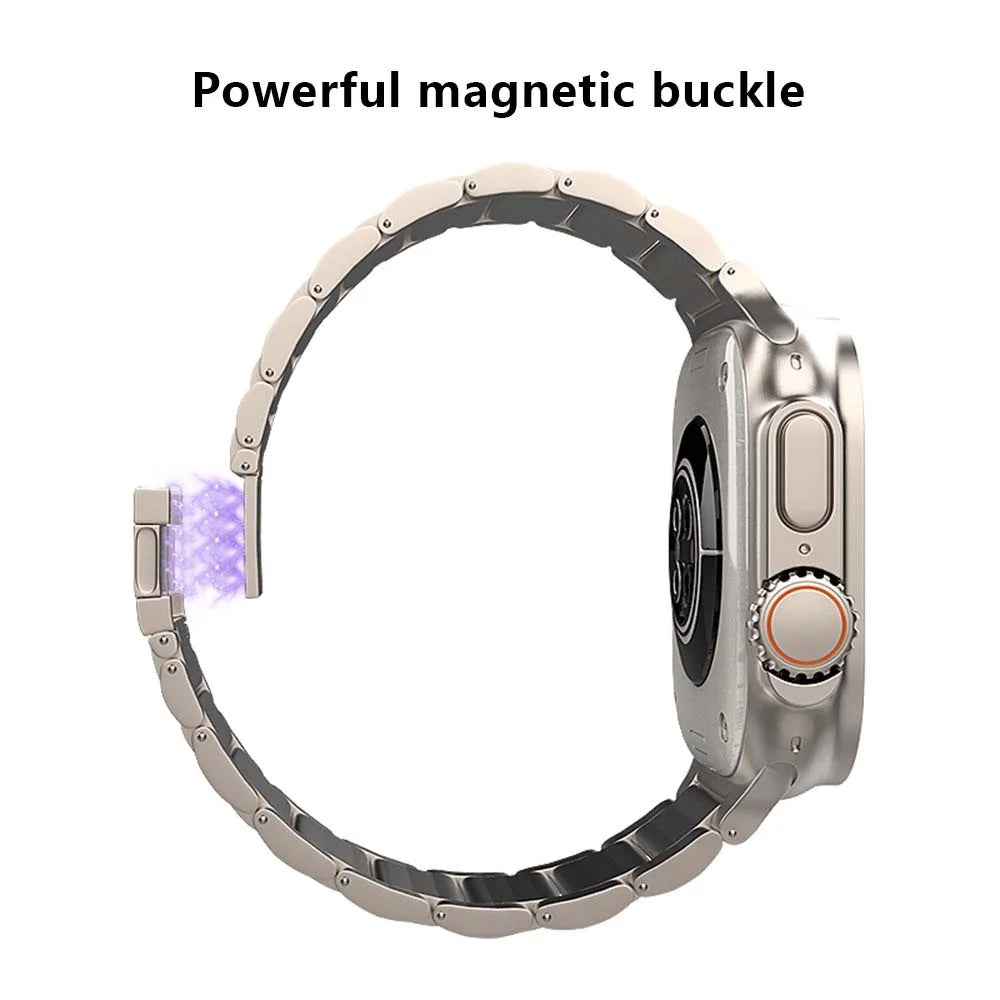 For Apple Watch Ultra 3 2 1 49mm / Series 11 10 46mm / 9 8 7 45mm / SE3 SE2 SE 6 5 4 44mm / 3 2 1 42mm Titanium Steel Band Magnetic Strap - Black - 4