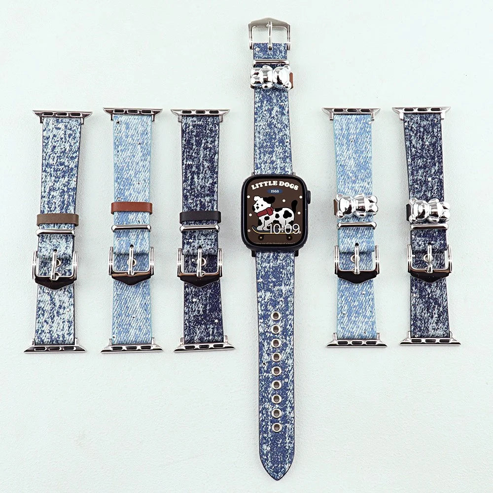 For Apple Watch Series 11 10 42mm / 9 8 7 41mm / SE3 SE2 SE 6 5 4 40mm / 3 2 1 38mm Denim Watchband - Baby Blue - 3