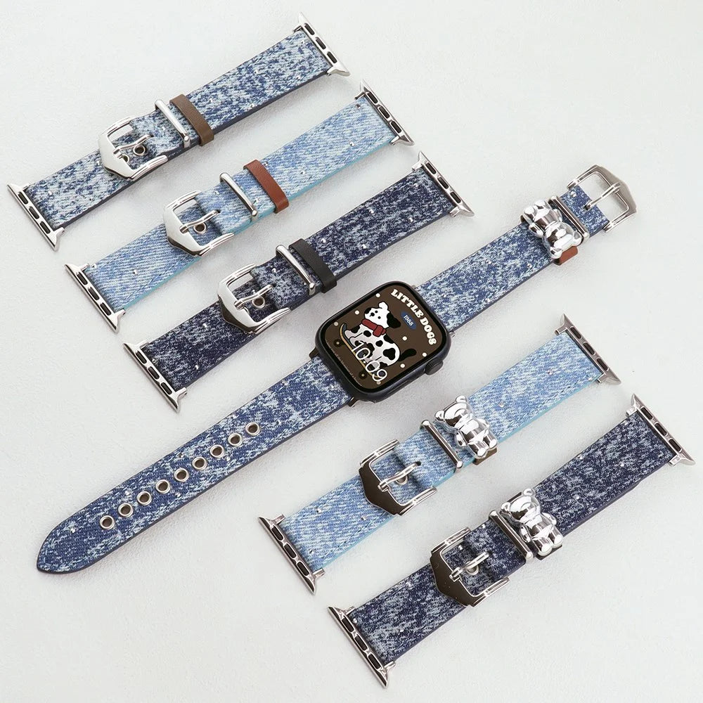 For Apple Watch Series 11 10 42mm / 9 8 7 41mm / SE3 SE2 SE 6 5 4 40mm / 3 2 1 38mm Denim Watchband - Baby Blue - 4
