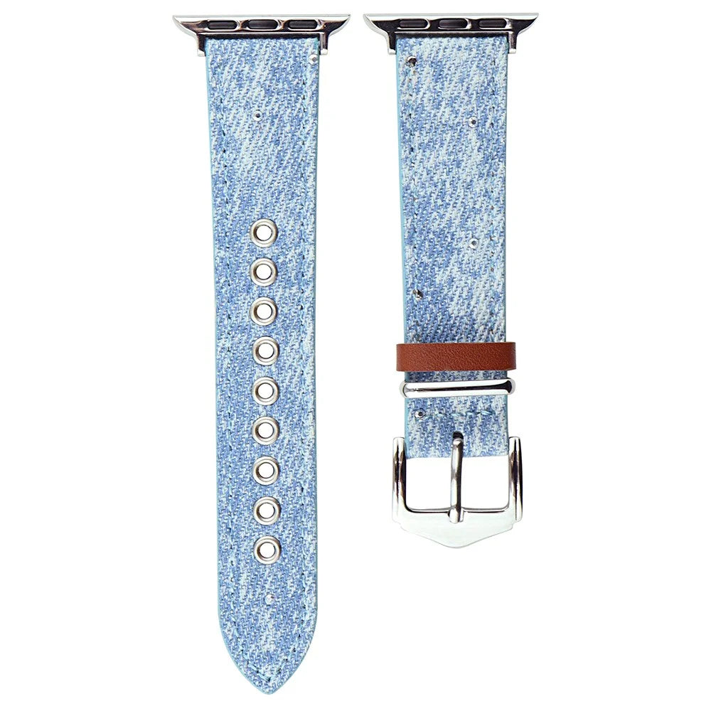 For Apple Watch Ultra 3 2 1 49mm / Series 11 10 46mm / 9 8 7 45mm / SE3 SE2 SE 6 5 4 44mm / 3 2 1 42mm Denim Wrist Strap - Baby Blue - 1