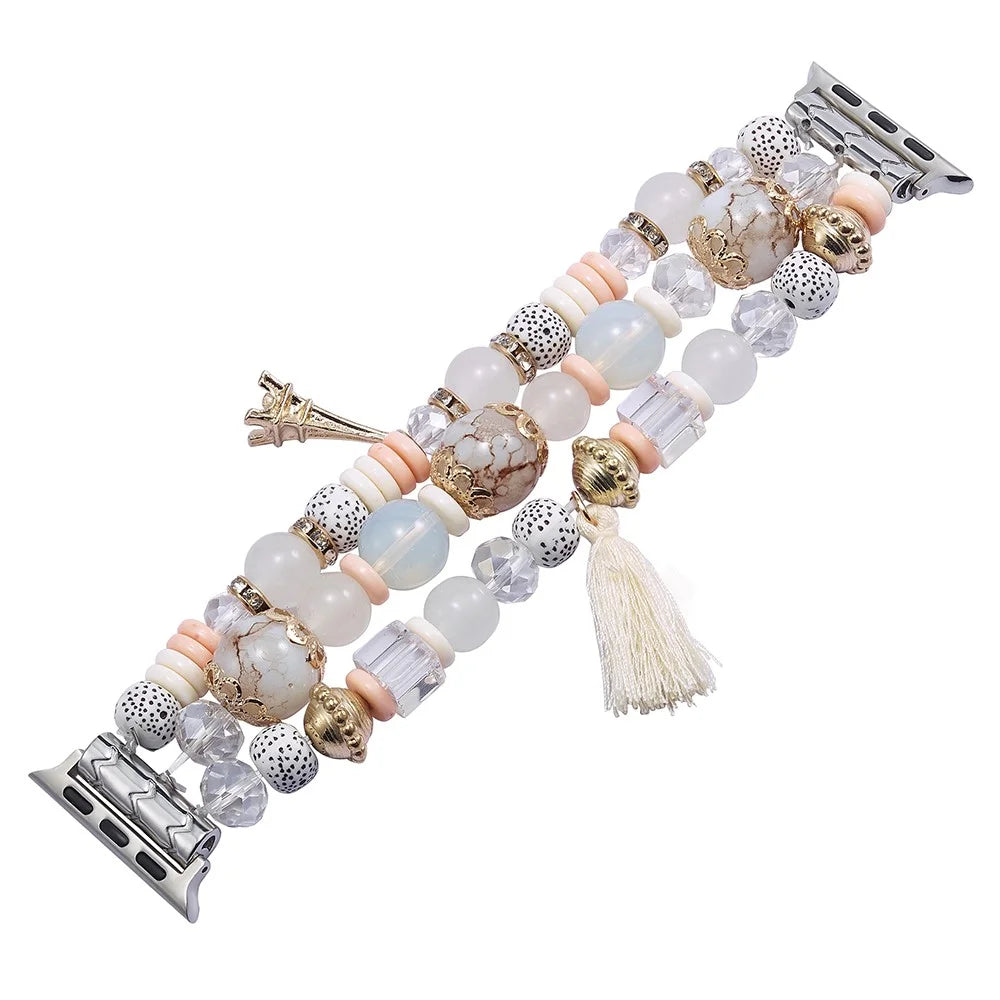 For Apple Watch Series 11 10 42mm / 9 8 7 41mm / SE3 SE2 SE 6 5 4 40mm / 3 2 1 38mm Watch Band Beaded Strap - Beige - 1