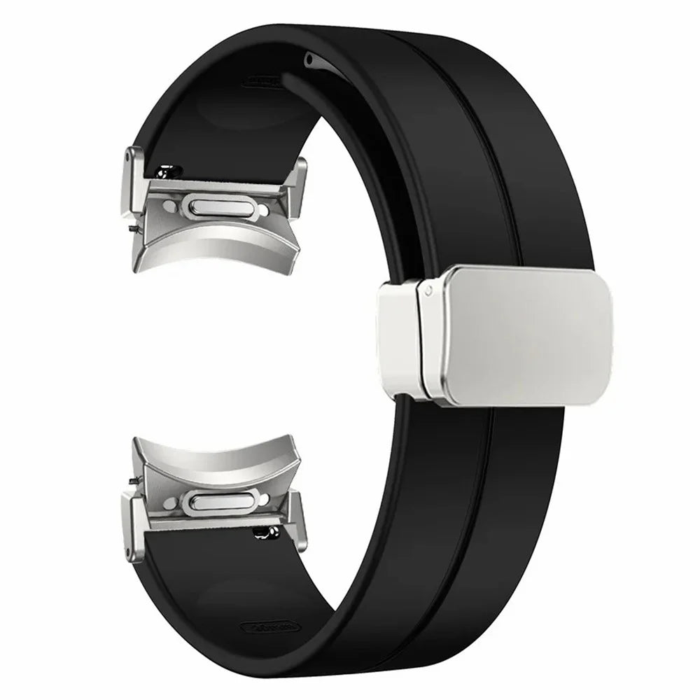 For Samsung Galaxy Watch FE 40mm / Watch4 / Watch 5 / Watch6 Wrist Strap Soft Silicone Watch Band with Magnetic Buckle - Black - 1
