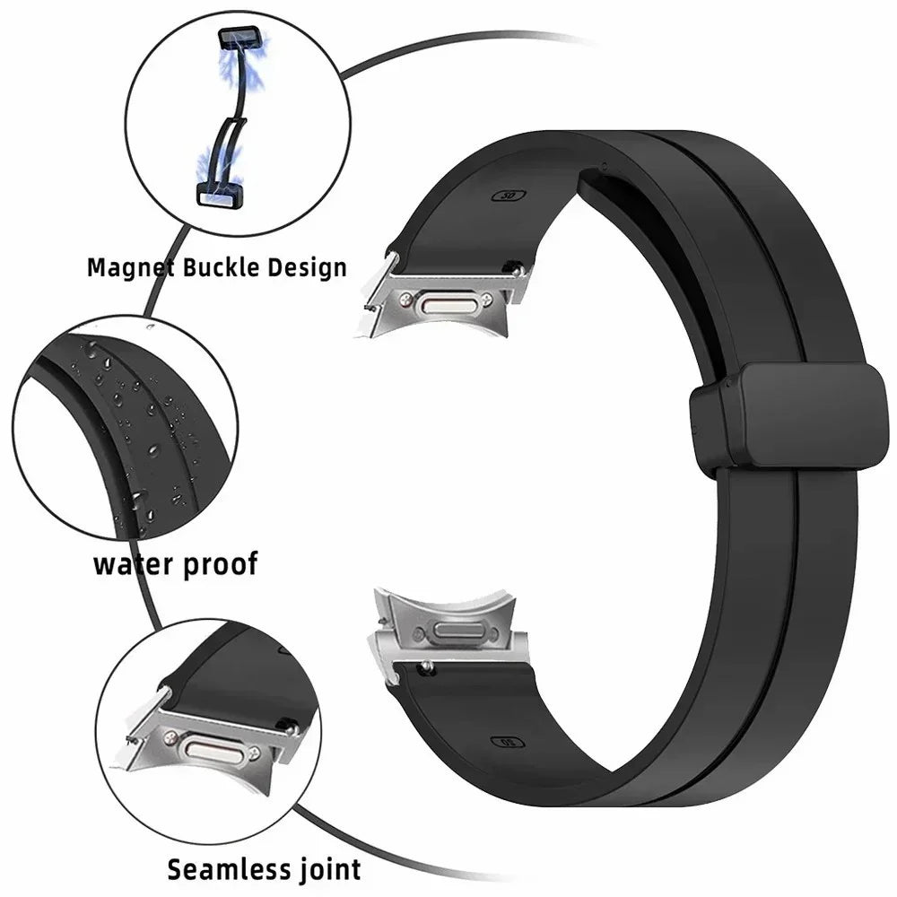 For Samsung Galaxy Watch FE 40mm / Watch4 / Watch 5 / Watch6 Wrist Strap Soft Silicone Watch Band with Magnetic Buckle - Black - 3