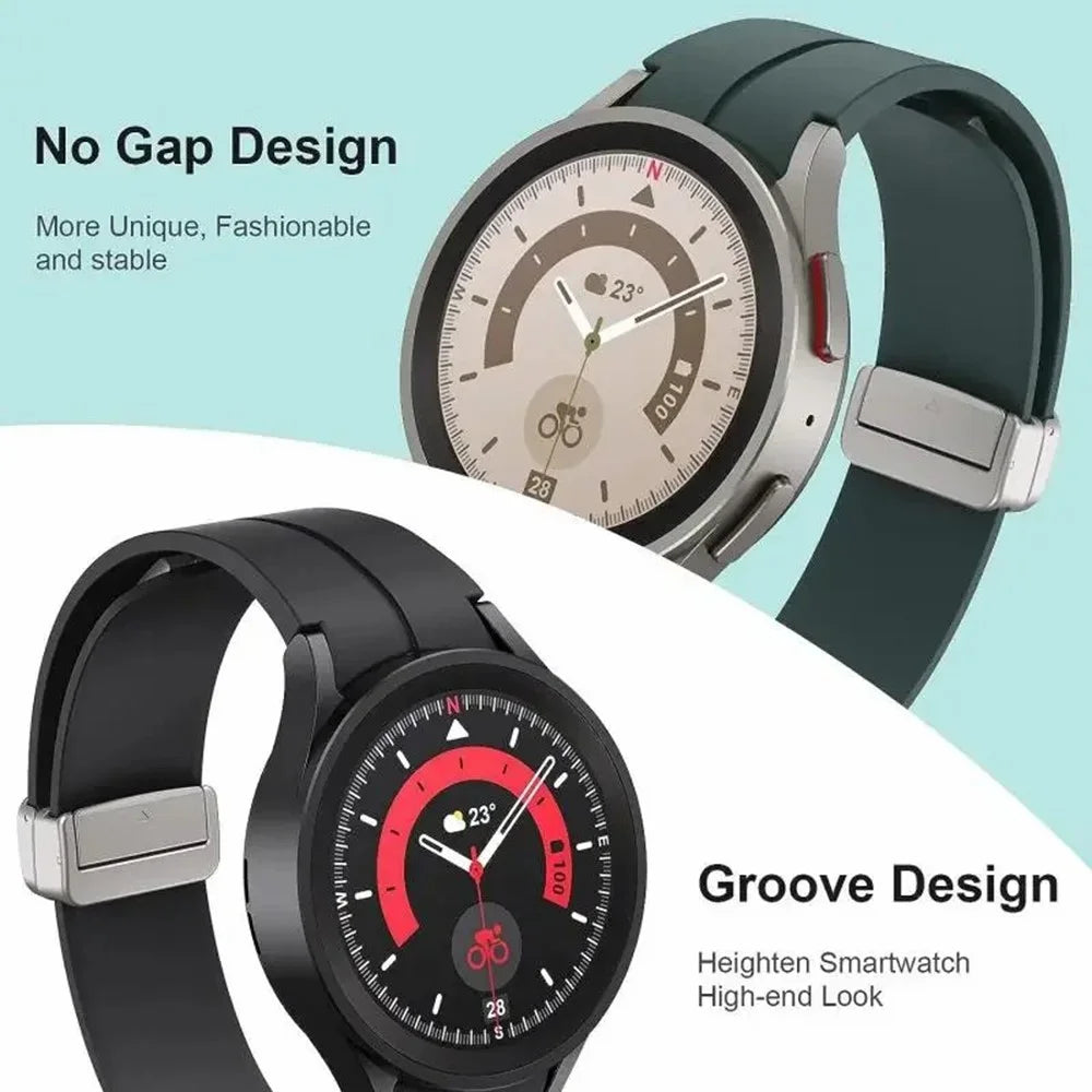 For Samsung Galaxy Watch FE 40mm / Watch4 / Watch 5 / Watch6 Wrist Strap Soft Silicone Watch Band with Magnetic Buckle - Black - 5