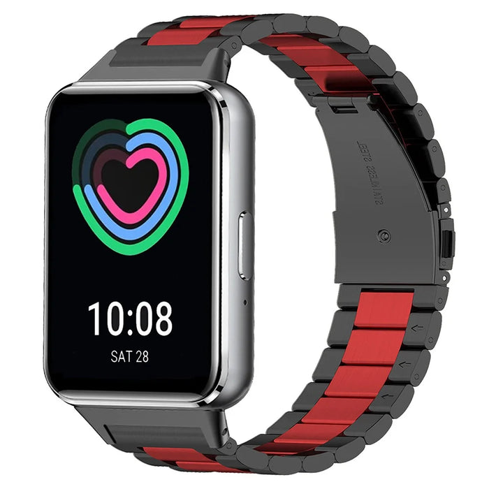 For Samsung Galaxy Fit3 Quick Release Watch Strap Stainless Steel Watchband - Black / Red / Black - 3