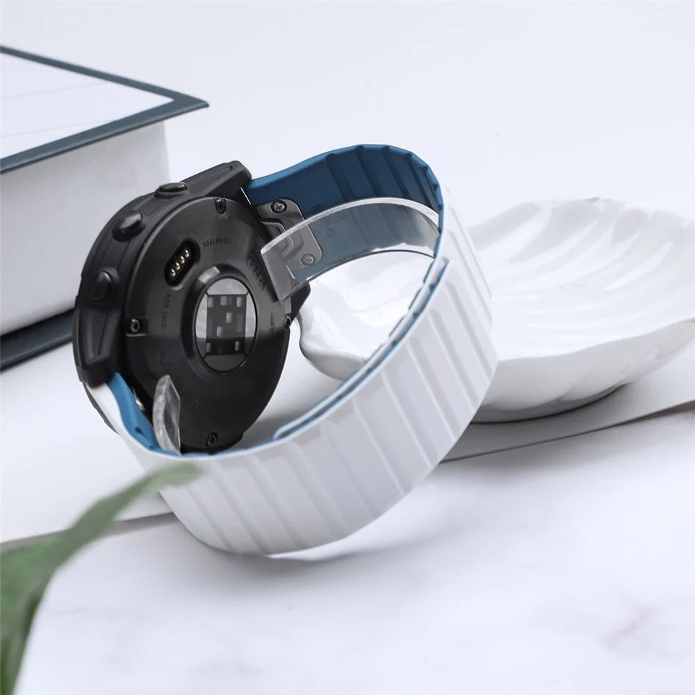 For Garmin Fenix 5 / 5X / 6X / 7X Watch Strap 22mm Dual Color Silicone Smart Watch Band - White / Blue - 6