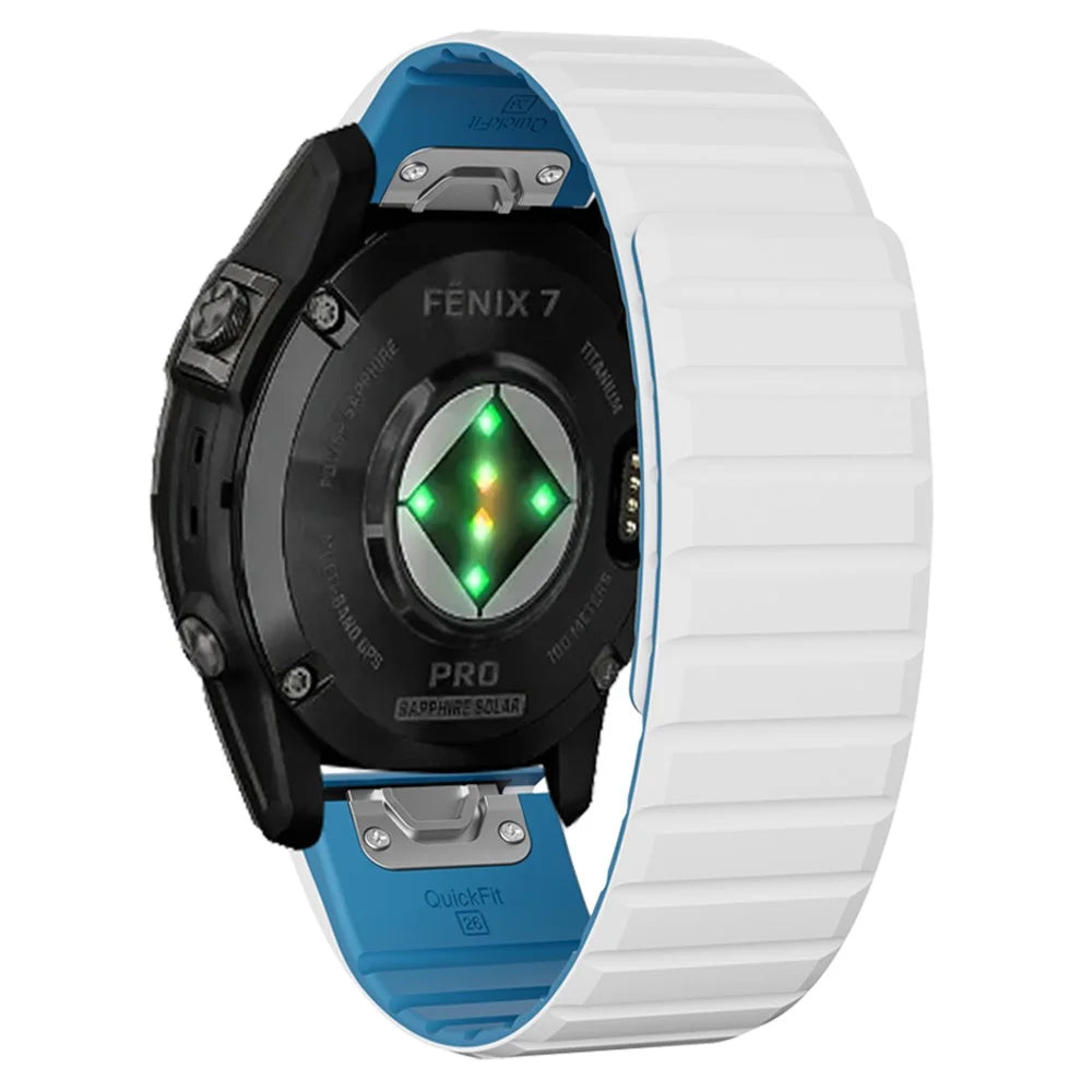 For Garmin Fenix 5 / 5X / 6X / 7X Replacement Strap 26mm Dual Color Silicone Smart Watchband - White / Blue - 1