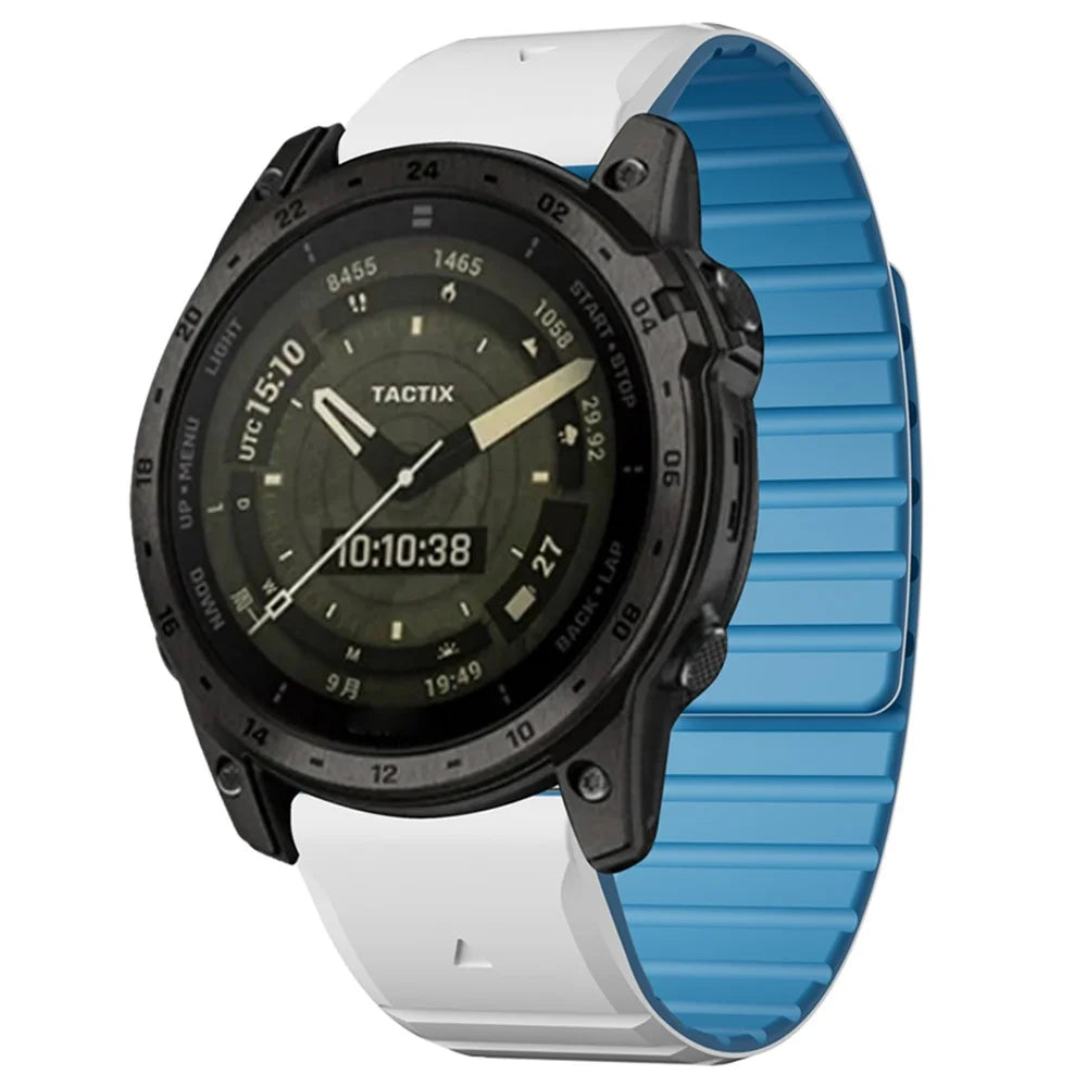 For Garmin Fenix 5 / 5X / 6X / 7X Replacement Strap 26mm Dual Color Silicone Smart Watchband - White / Blue - 3