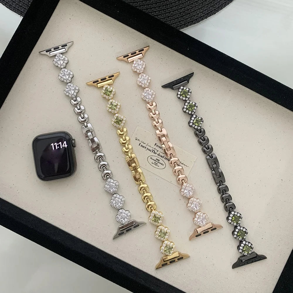Four Leaf Clover Strap for Apple Watch Series 11 10 42mm / 9 8 7 41mm / SE3 SE2 SE 6 5 4 40mm / 3 2 1 38mm Zinc Alloy Band - Silver - 5