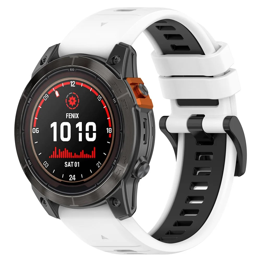 For Garmin Fenix 7 / Fenix 7 Pro 47mm Silicone Watch Band 22mm Replacement Straps - White+Black - 2