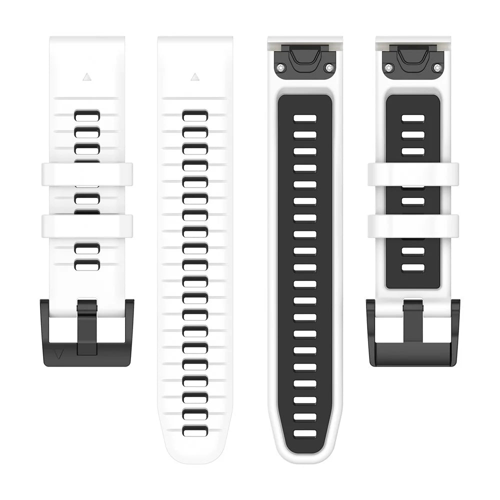 For Garmin Fenix 7 / Fenix 7 Pro 47mm Silicone Watch Band 22mm Replacement Straps - White+Black - 3