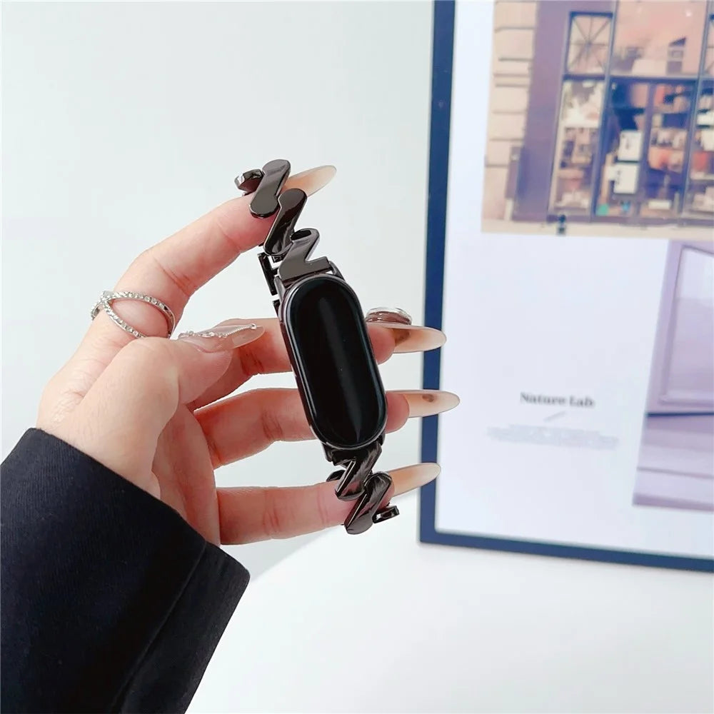 For Xiaomi Smart Band 9 NFC / 9 / 8 NFC / 8 / Band 7 / 6 / 5 Watch Strap Zinc Alloy Wave Design Wristband - Black - 2