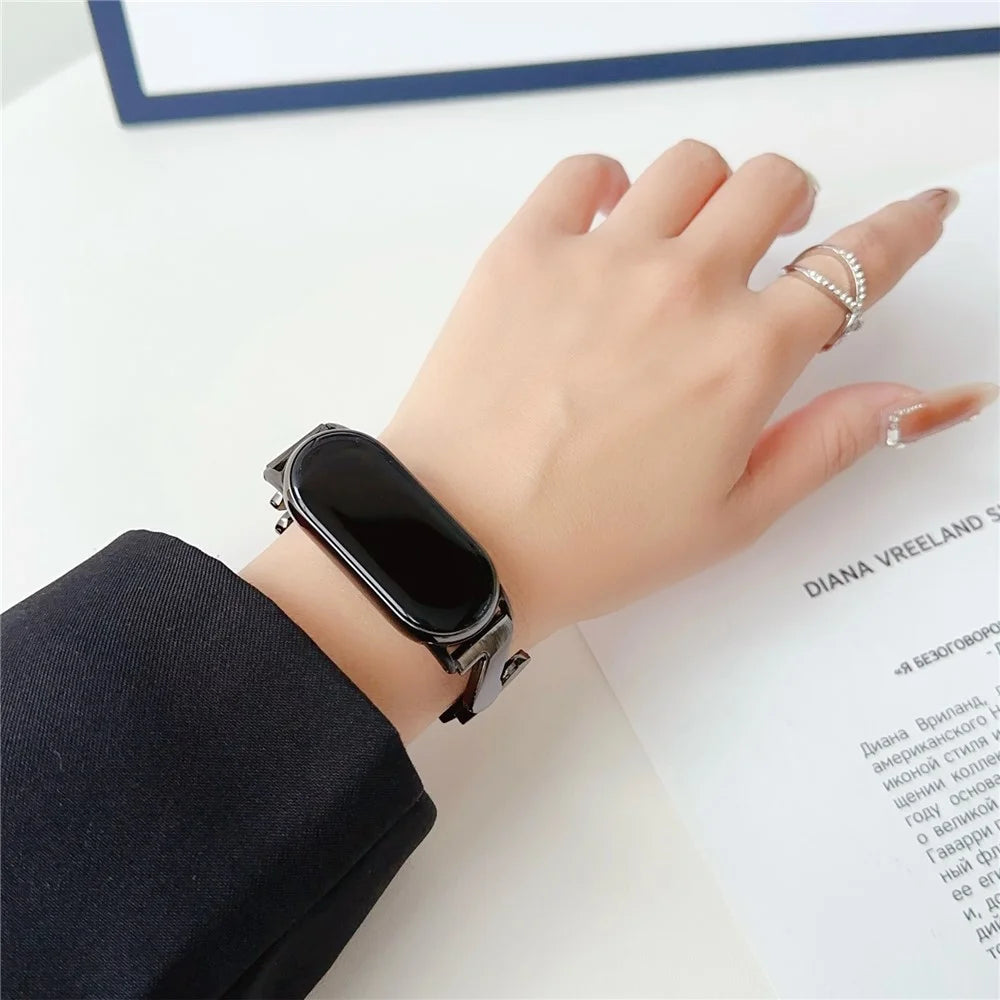 For Xiaomi Smart Band 9 NFC / 9 / 8 NFC / 8 / Band 7 / 6 / 5 Watch Strap Zinc Alloy Wave Design Wristband - Black - 3