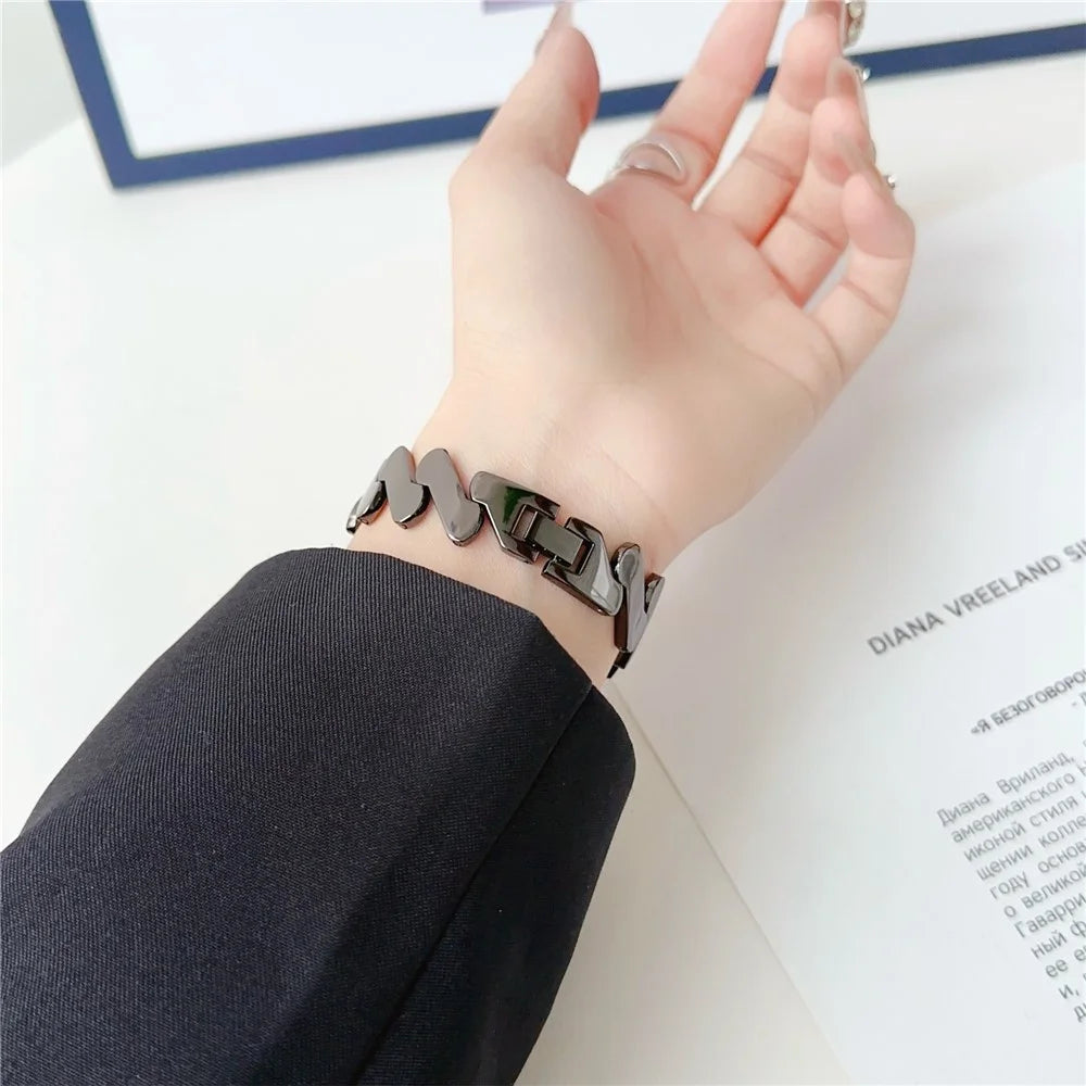 For Xiaomi Smart Band 9 NFC / 9 / 8 NFC / 8 / Band 7 / 6 / 5 Watch Strap Zinc Alloy Wave Design Wristband - Black - 5