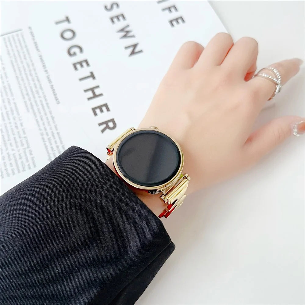 For Huawei Watch GT 4 41mm / Garmin Venu 3S Strap Wave Design 18mm Zinc Alloy Wristband - Gold - 3