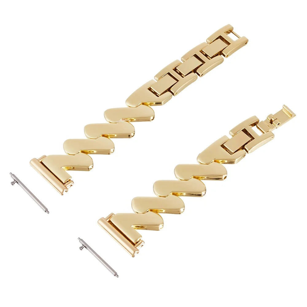 For Samsung Galaxy Watch6 40mm 44mm / Garmin Venu Watch Band 20mm Wave Zinc Alloy Strap - Gold - 3